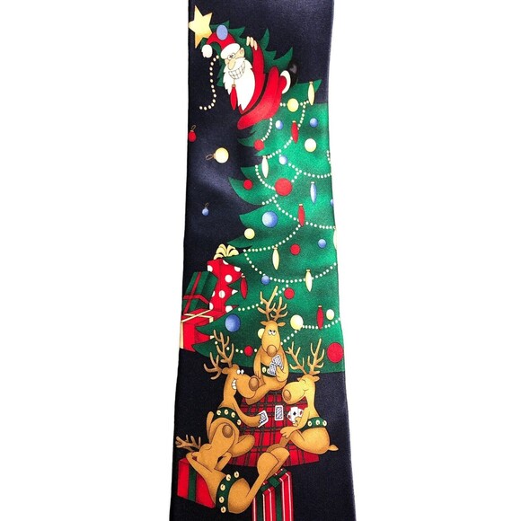 Hallmark Holiday‎ Traditions Christmas Tie 100% Silk By MMG Navy Blue - Picture 2 of 7